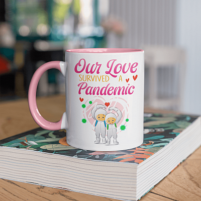 Alternative view of Our Love Survived A Pandemic Accent Mug - Couple Quarantined Mug