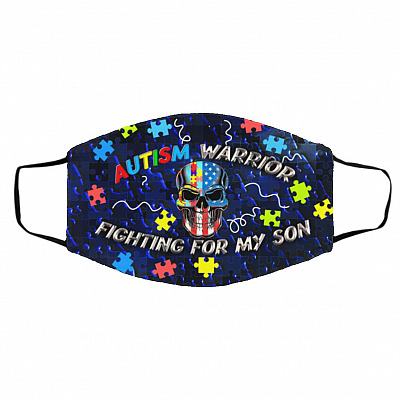 Autism Warrior Fighting, White, Cloth Face Cover – Medium/Large