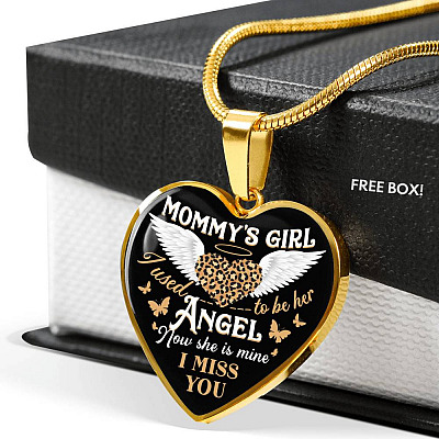 Mommy's Girl I Used To Be Her Angel Now She Is Mine I Miss You Heart Pendant Necklace - Heart Luxury Necklace (Gold Plated)