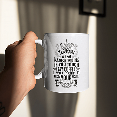 Alternative view of Skull Yes I Am A Real Danish Viking If You Touch My Coffee I Will Drink It From Your Skull Ceramic Coffee Mug