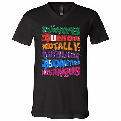 Autism tee, Black, V-Neck T-Shirt