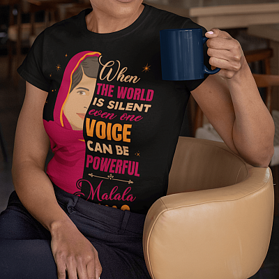Alternative view of Malala Yousafzai When the World Is Silent - Feminist Women Empowerment Motivational T-shirt - V-neck