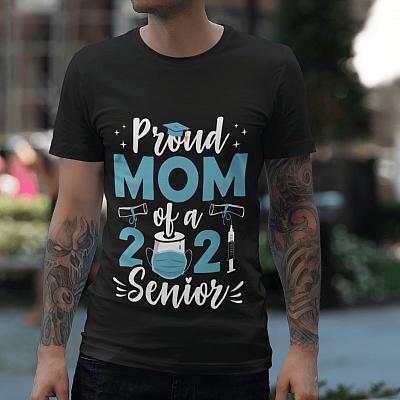 Alternative view of Proud Mom Of A 2021 Senior Quarantine Graduation T-shirt - V-neck - Class Of 2021 Shirt For Mom