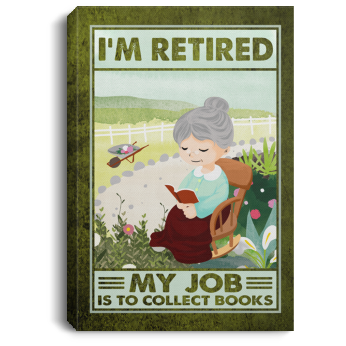I'm Retired My Job Is To Collect Books Framed Canvas Prints - Unframed Poster - Home Decor Wall Art, White, 0.75'' Framed Canvas