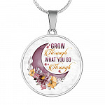 Grow Through What You Go Through Circle Pendant Necklace - Circle Luxury Necklace (Silver)