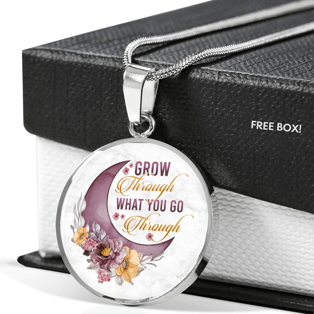 Grow Through What You Go Through Circle Pendant Necklace - Circle Luxury Necklace (Silver)