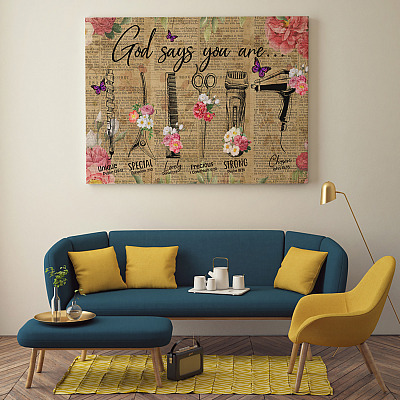 Alternative view of Hairdresser God Says You Are Unique Special Lovely Precious Strong Framed Canvas Prints - Unframed Poster