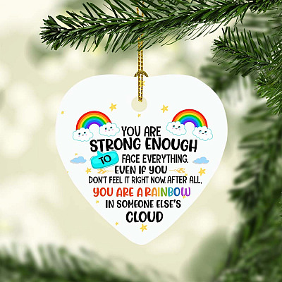 You Are A Rainbow In Someone Else's Cloud Decorative Christmas Ornament - Holiday Flat Heart Ornament