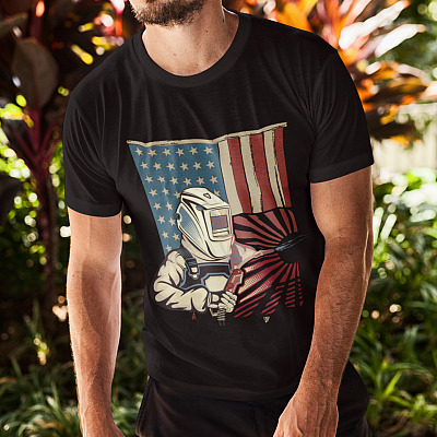 Alternative view of Vintage Welder America Flag T-Shirt