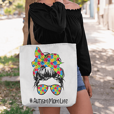 Alternative view of Autism Mom Life Autism Awareness All Over Print Tote Bag - Shoulder Bag - Reusable Grocery Shopping Bag