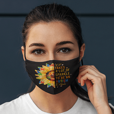Alternative view of It Takes a Lot of Sparkle to Be an Autism Mom Autism Awareness Washable Reusable Face Mask