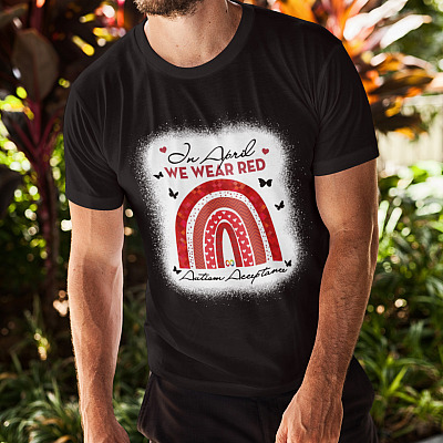 Alternative view of Rainbow In April We Wear Red Autism Acceptance T-shirt - V-neck - Autism Awareness Shirt