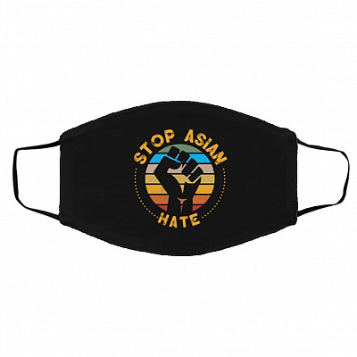stop asian hate, Black, Cloth Face Cover – Medium/Large