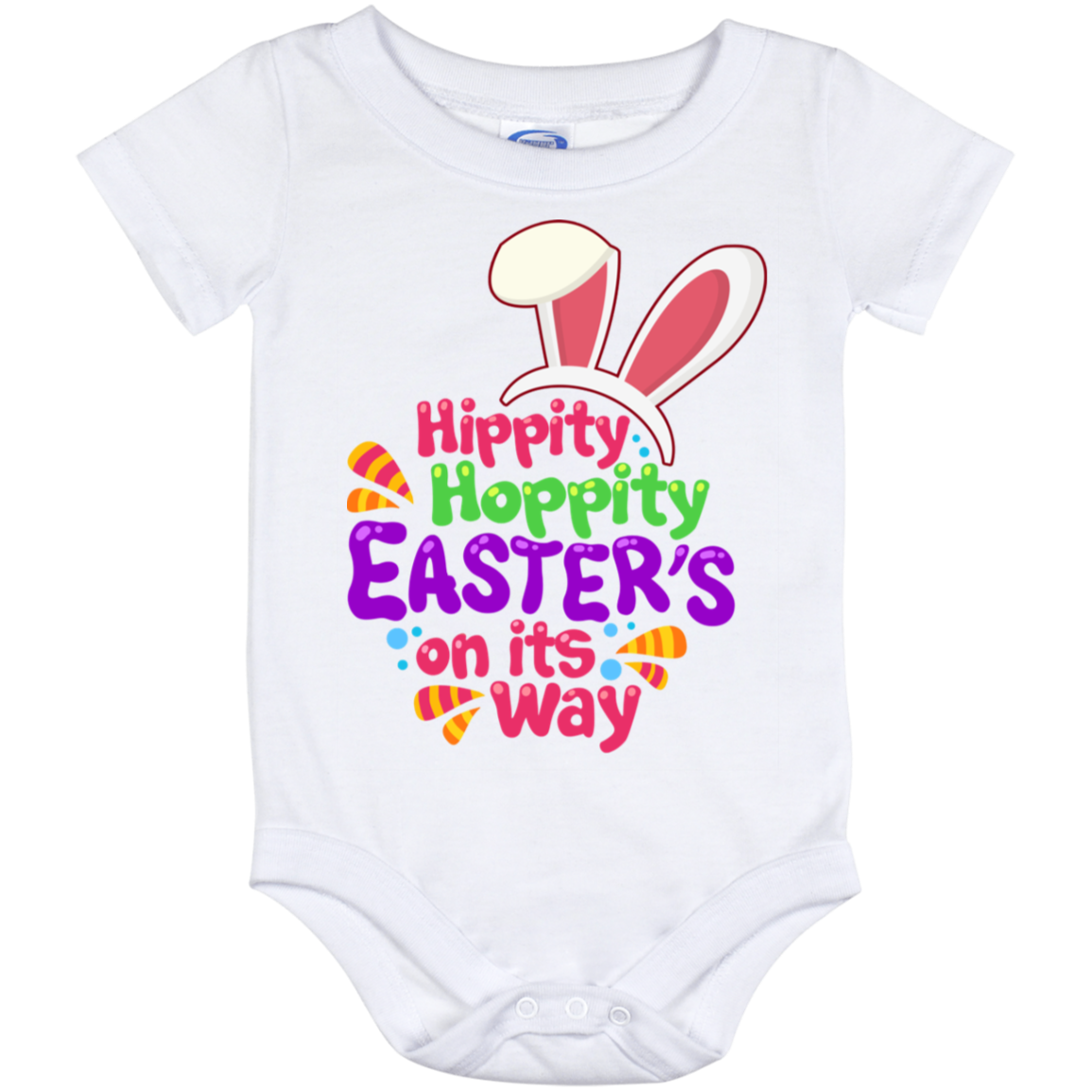 Hippity Hoppity Easter's on Its Way Easter Bunny Baby Onesie - Toddler Baby Infant Bodysuit, White, Baby Onesie - 12 Month