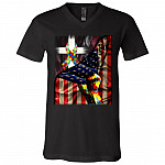 Distressed American Flag, Black, V-Neck T-Shirt
