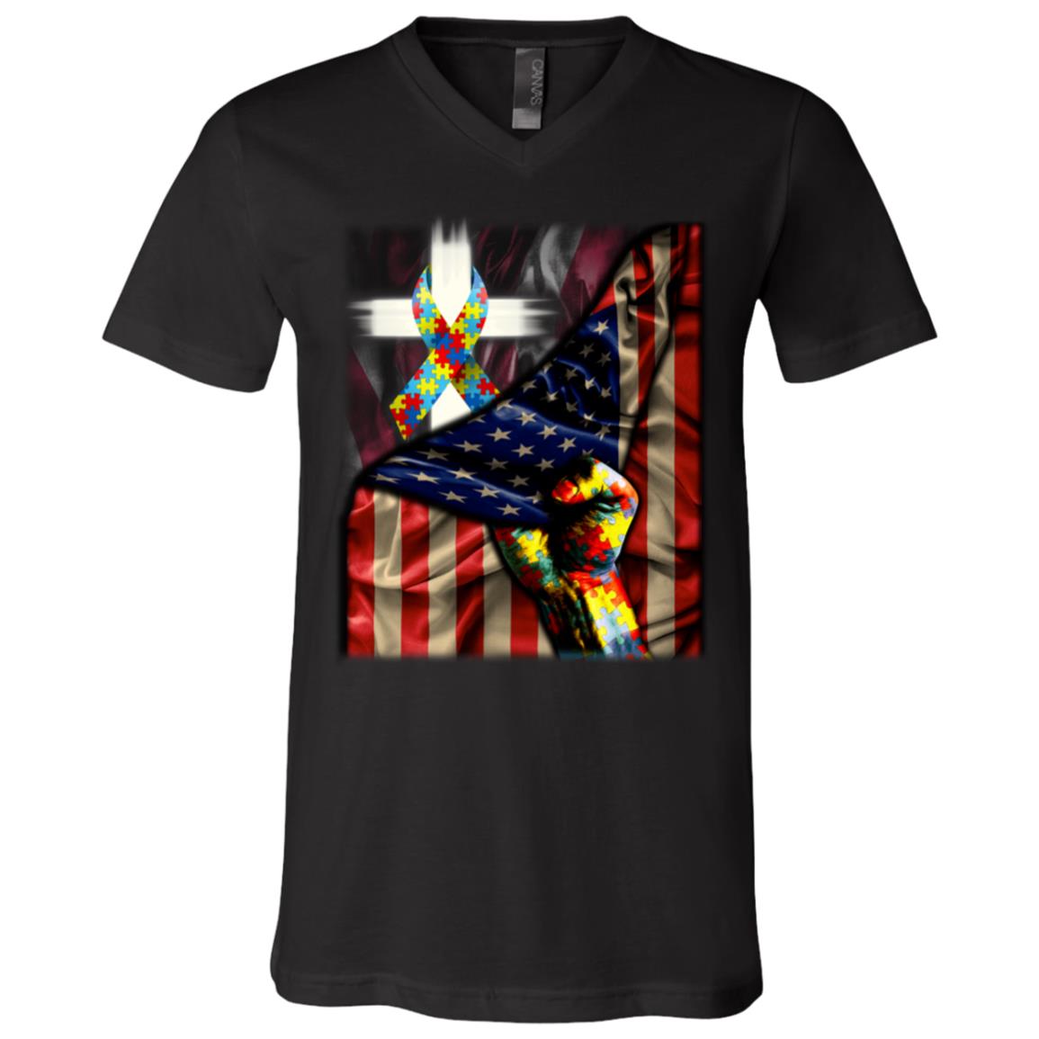 Distressed American Flag, Black, V-Neck T-Shirt