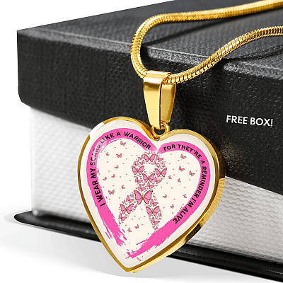 I Wear My Scars Like A Warrior For They're A Reminder I'm Alive Heart Necklace - Breast Cancer Warrior Necklace - Heart Luxury Necklace (Gold Plated)
