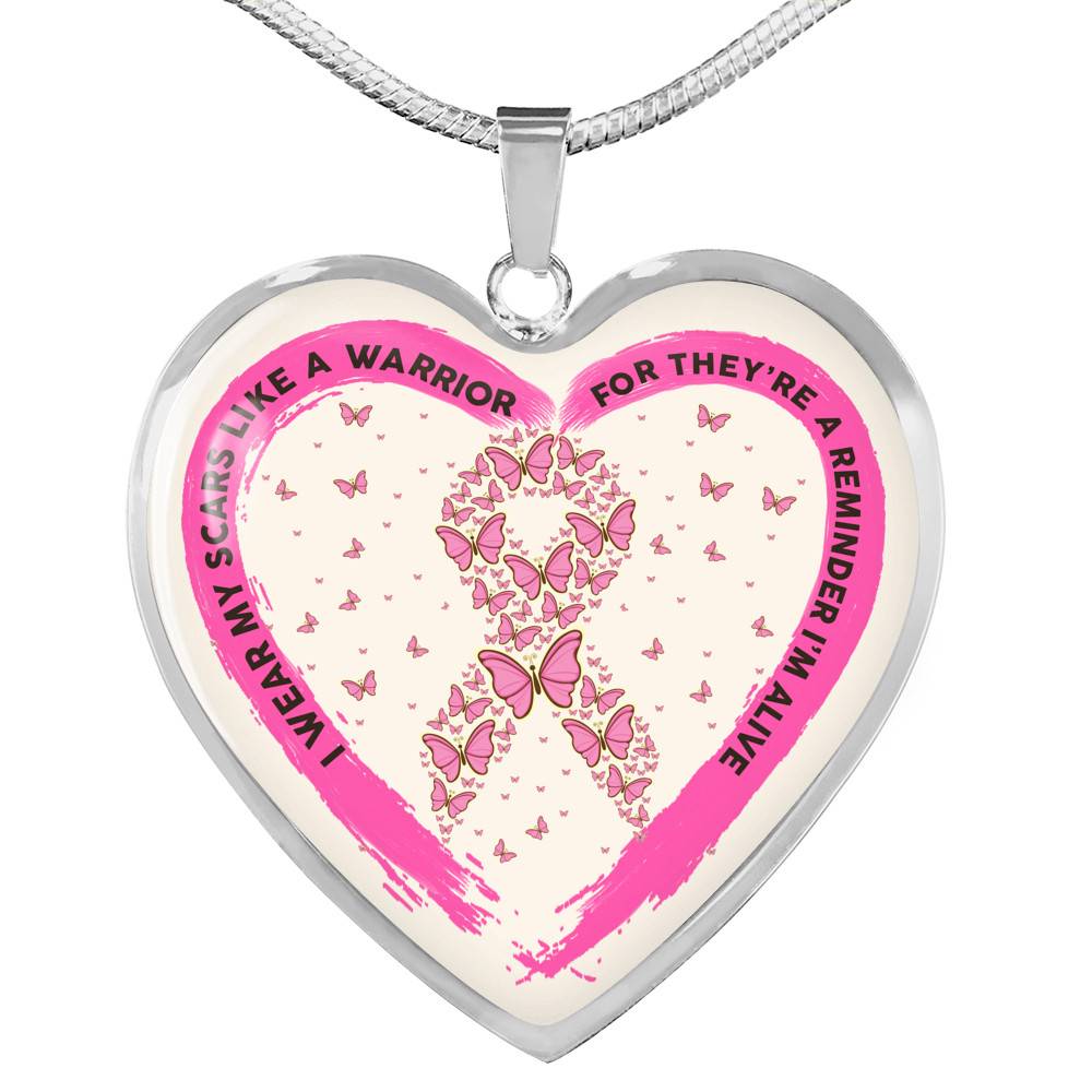 I Wear My Scars Like A Warrior For They're A Reminder I'm Alive Heart Necklace - Breast Cancer Warrior Necklace - Heart Luxury Necklace (Silver)