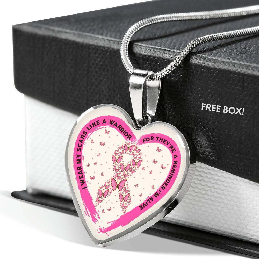 I Wear My Scars Like A Warrior For They're A Reminder I'm Alive Heart Necklace - Breast Cancer Warrior Necklace - Heart Luxury Necklace (Silver)