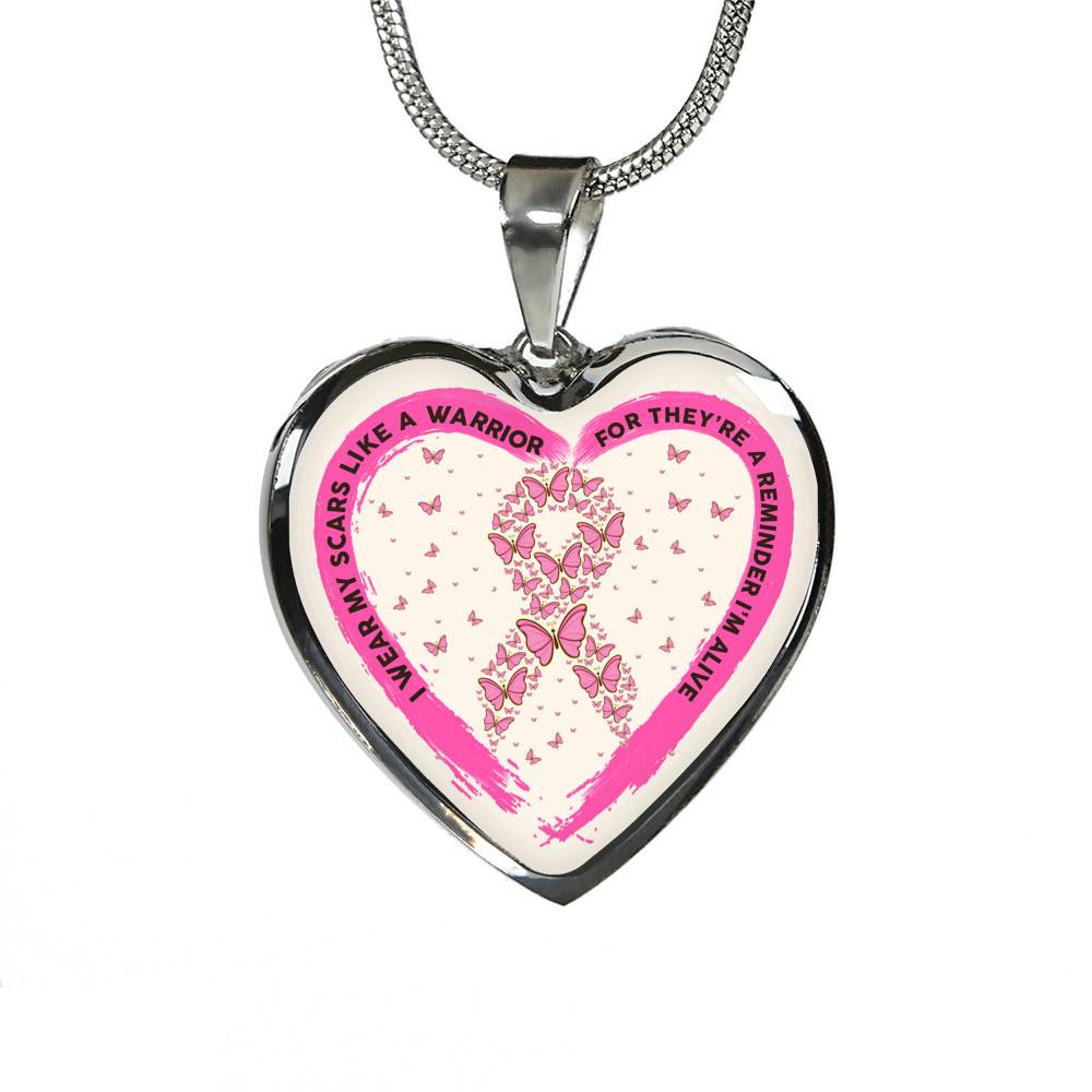 I Wear My Scars Like A Warrior For They're A Reminder I'm Alive Heart Necklace - Breast Cancer Warrior Necklace - Heart Luxury Necklace (Silver)