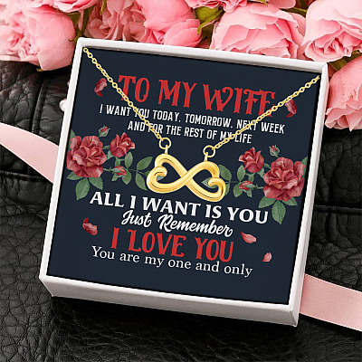 Alternative view of To My Wife I Want You Today Tomorrow Next Week and For the Rest of My Life Infinity Heart Pendant Necklace