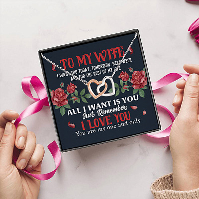 Alternative view of To My Wife I Want You Today Tomorrow Next Week and For the Rest of My Life Interlocking Hearts Pendant Necklace