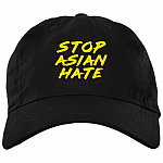 Stop Asian Hate Twill Cap - High-Profile Snapback Hat - Trucker Hat - AAPI Stop Asian Hate Hat, Black, Brushed Twill Dad Cap