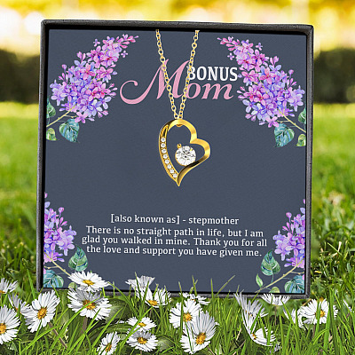 Bonus Mom There Is No Straight Path In Life But I Am Glad You Walked In Mine Forever Love Heart Pendant Necklace