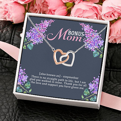 Alternative view of Bonus Mom There Is No Straight Path In Life But I Am Glad You Walked In Mine Interlocking Hearts Pendant Necklace