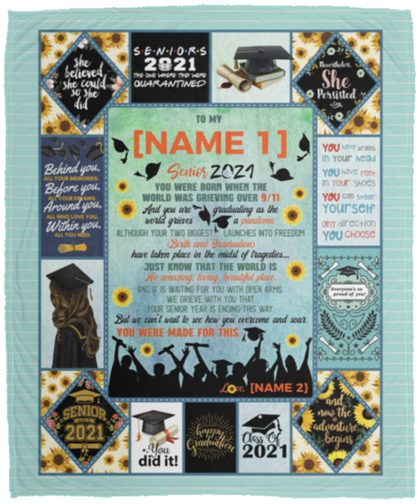 Personalized To My Daughter Senior 2021 You Were Born When The World Was Grieving Graduation Fleece Blanket, White, Cozy Plush Fleece Blanket - 50x60