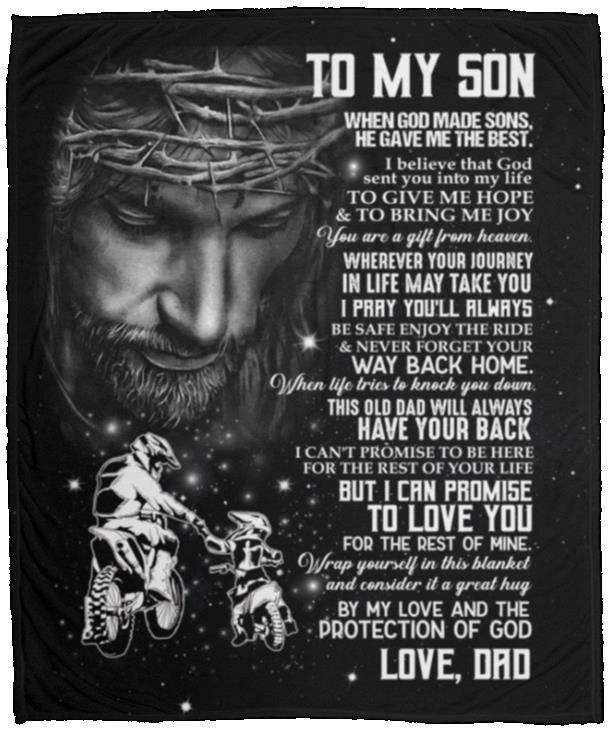 Motocross From Dad To My Son lanket, White, Cozy Plush Fleece Blanket - 50x60 Motocross From Dad To My Son lanket, White, Cozy Plush Fleece Blanket - 50x60