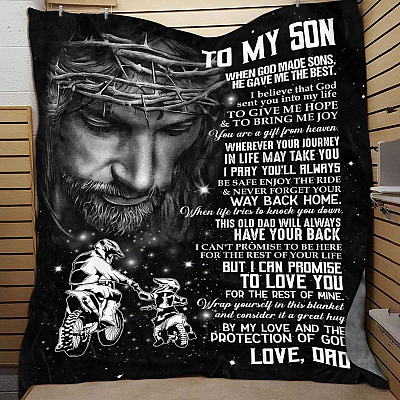 Alternative view of Motocross From Dad To My Son When God Made Sons He Gave Me The Best Jesus Fleece Blanket - Mink Sherpa Blanket