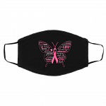 Breast Cancer Butterfly Pink Ribbon Breast Cancer Survivor Gift Washable Reusable Face Mask, Black, Cloth Face Cover – Medium/Large