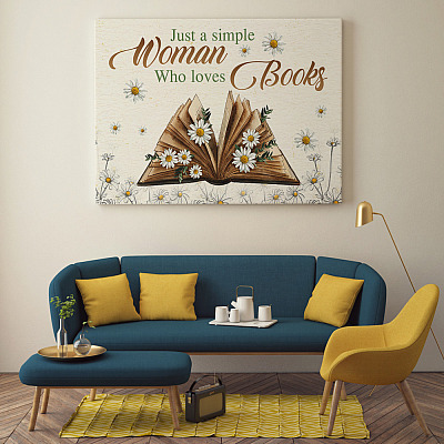 Alternative view of Just a Simple Woman Who Loves Books - Gifts for Bookworms Wrapped Framed Canvas Prints - Unframed Poster