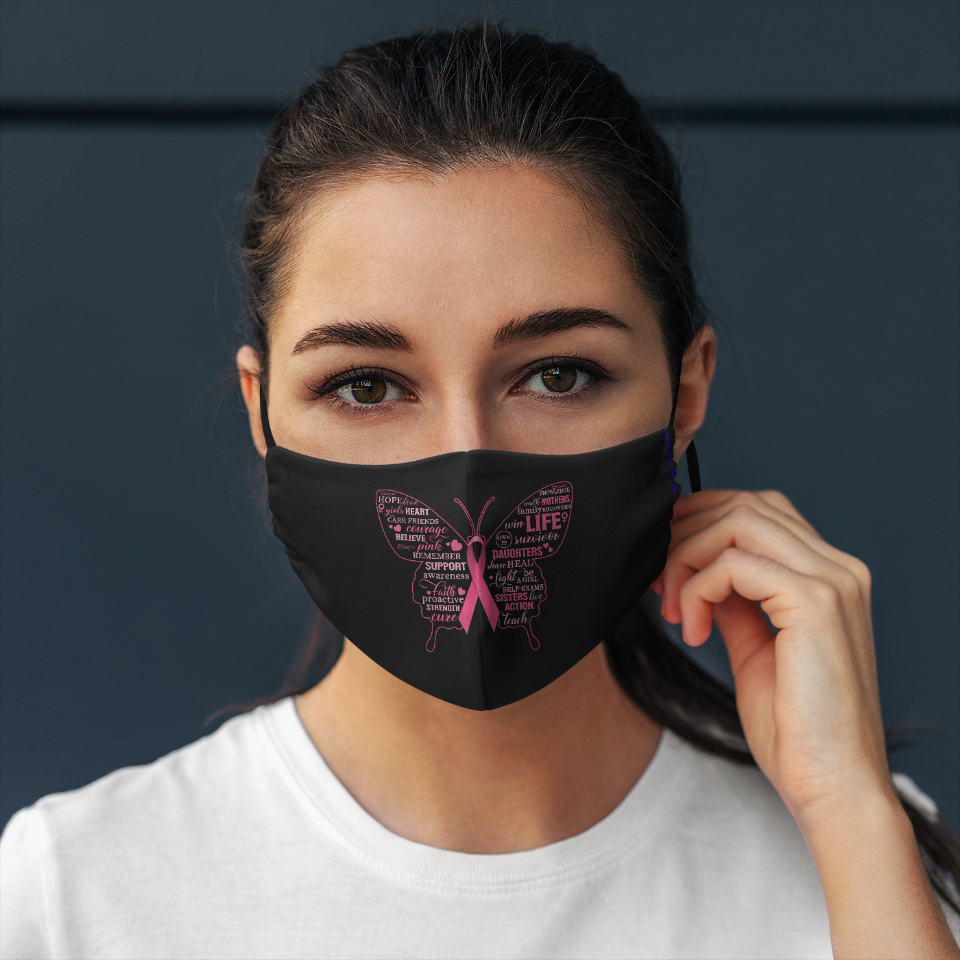 Breast Cancer Awareness Face Mask Butterfly Pink Ribbon Survivor Gift