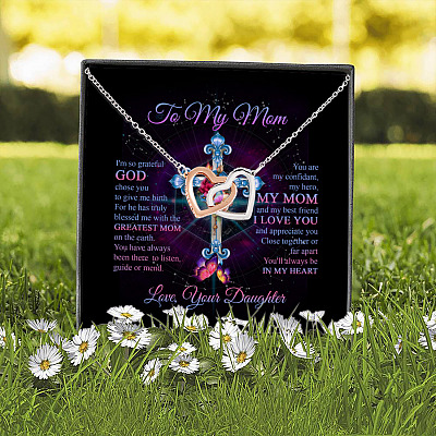 Daughter to My Mom I'm so Grateful God Chose You to Give Me Birth Interlocking Hearts Pendant Necklace