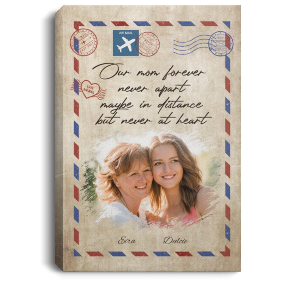 Personalized Photo Our Mom Forever Never Apart Maybe in Distance Never at Heart Framed Canvas Unframed Poster, White, 0.75'' Framed Canvas