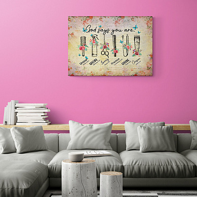 Alternative view of Hairstylist God Says You Are Unique Special Lovely Precious Strong Framed Canvas - Hairdresser Unframed Poster