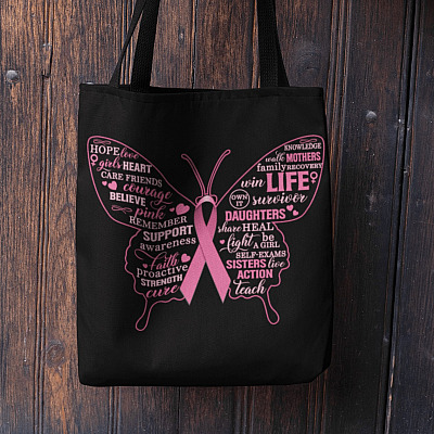 Alternative view of Breast Cancer Awareness All Over Print Tote Bag - Shoulder Bag - Reusable Grocery Shopping Bag