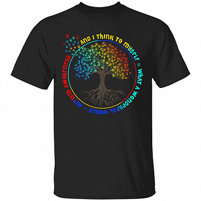 And I Think To Myself What A Wonderful World T-shirt - Autism Awareness Shirt - Youth Tee, Black, Unisex T-Shirt