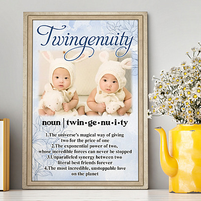 Alternative view of Custom Photo Twingenuity Gifts for Mom Expecting Twins Wrapped Framed Canvas - Unframed Poster