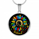 In a World Where You Can-be Any-thing Be-kind Sunflower Autism Awareness Circle Pendant Necklace - Circle Luxury Necklace (Silver)