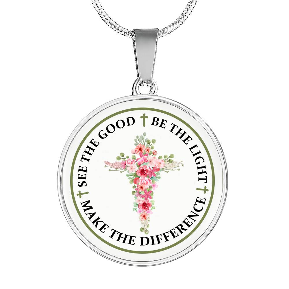 See The Good Be The Light Make The Difference Circle Pendant Necklace - Circle Luxury Necklace (Silver) See The Good Be The Light Make The Difference Circle Pendant Necklace - Circle Luxury Necklace (Silver)