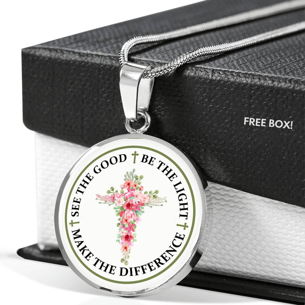 See The Good Be The Light Make The Difference Circle Pendant Necklace - Circle Luxury Necklace (Silver) See The Good Be The Light Make The Difference Circle Pendant Necklace - Circle Luxury Necklace (Silver)