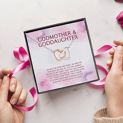 Alternative view of Godmother And Goddaughter Interlocking Hearts Pendant Necklace - Godmother & Goddaughter Gift