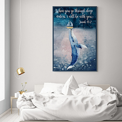 Alternative view of When You Go Through Deep Waters I Will Be With You Whale Framed Canvas Prints-Unframed Poster-Home Decor Wall Art