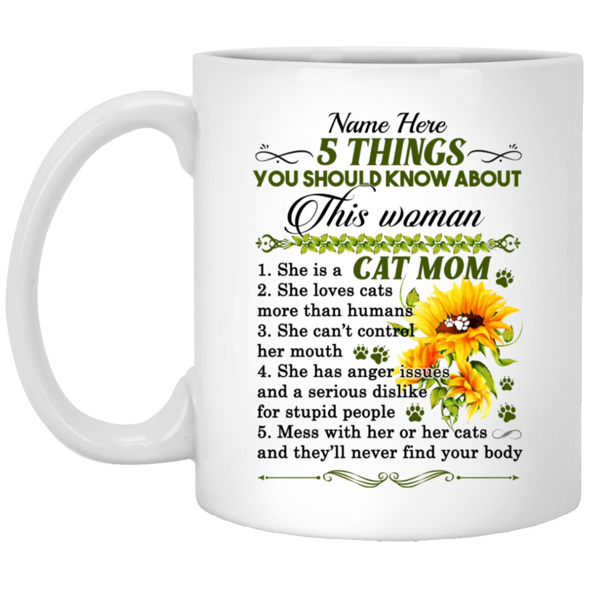 Personalized Cat, White, 11 oz. White Mug