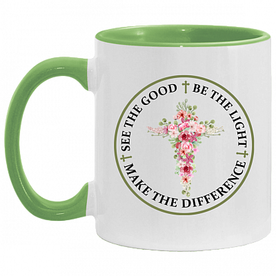 See The Good Be The Light Make The Difference Accent Mug, White/Light Green, 11 oz. Accent Mug