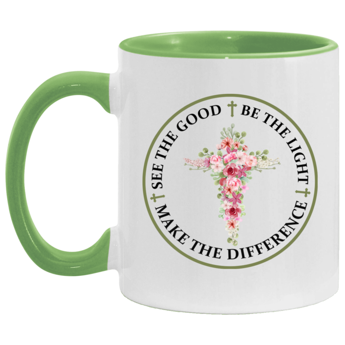 See The Good Be The Light Make The Difference Accent Mug, White/Light Green, 11 oz. Accent Mug See The Good Be The Light Make The Difference Accent Mug, White/Light Green, 11 oz. Accent Mug