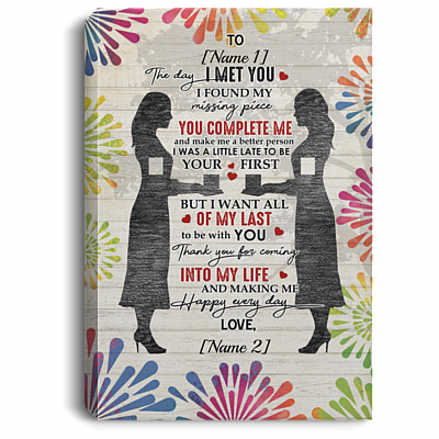 Personalized Lesbian Couple Lgbt The Day I Met You I Found My Missing Piece Framed Canvas - Unframed Poster, White, 0.75'' Framed Canvas